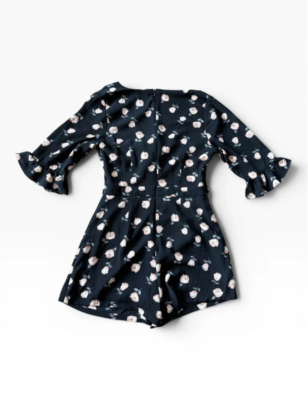 Vera & Lucy Black Floral Tie-Front Romper Playsuit Size S - Picture 4 of 6